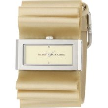 Bcbg Womens Analog Eclectic Plisseâ€™ Tan Dial Beige Satin Ribbon Watch Bg6337