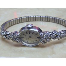 Beautiful Vtg Ladies Longines 14k Solid White Gold & 16 Diamonds Watch Collector