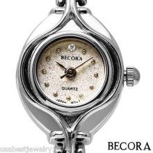 Becora Silver Plated Quartz Watch All With Crystal Bracelet Blue And White
