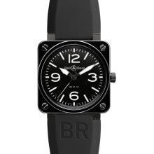 Bell & Ross Men's Aviation BR01 Black Dial Watch BR01 92 Black Ceramic Rubber