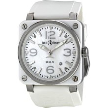 Bell And Ross Aviation Mother Of Pearl White Rubber Automatic Mens Watch