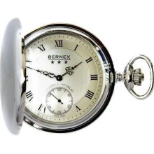 Bernex Swiss Made Mechanical Rhodium Plate Full Hunter Pocket Watch