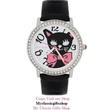 Betsey Johnson Black Cat Wrist Watch Bj00052-01- Hard To Find