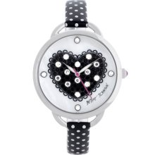 Betsey Johnson Heart Dial Polka Dot Strap Watch