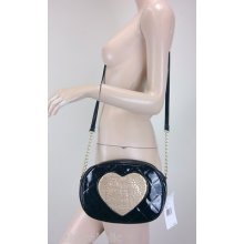 Betsey Johnson Heart Skips A Beat Black/gold Sequin Heart Crossbody Purse Nwt$58