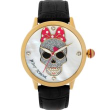 Betsey Johnson Skull Dial Leather Strap Watch, 41mm