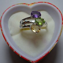 Bewitching Multi Color Three Stones Set Ring In Sterling Silver.925