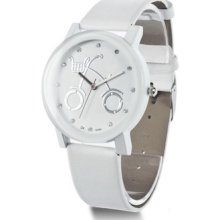 Bicycle Pattern Lady Women Girls Wrist Watch Leather Strap Quartz Movt Round
