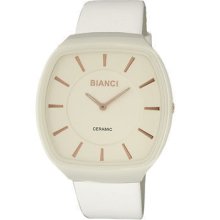 Big And Square Bianci Women's White Ceramic Watch With Leather Band B288-wht