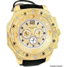 Big Mens Goldtone Hip Hop Bling Cz Ice Out Goldtone Dial Mega Watch Black Strap