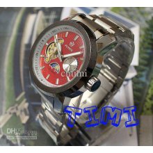 Big Size Rare Red Dial Auto Mechanical Tourbillion Mens Watch