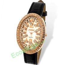 Bird's Nest Shaped Leather Rhinestone Woman's Wristwatch