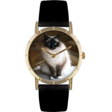 Birman Cat Black Leather And Goldtone Photo Watch #P0120027