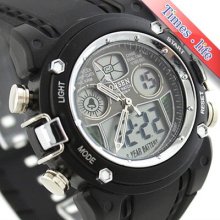 Black Clear Waterproof Sport Diving Watch Mens Boy Dual Hours Date Quartz