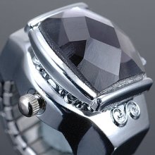 Black Crystal Rhinestone Mini Ring Lady Women Watch