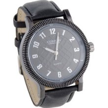 Black Curren 8057 Black Case Faux Leather Band Men's Analog Watch