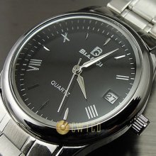 Black Dial Water Hours Date Silver Hand Ladies Women Steel Wrist Watch Wt146