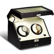 Black Leather Automatic Watch Winding Box Watchwinder Winder Case Box