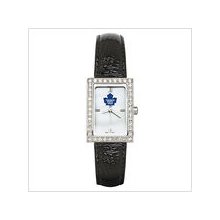 Black leather toronto maple leafs watch with cz frame