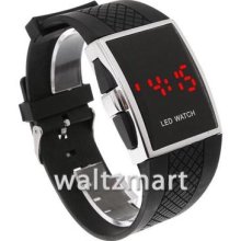 Black Led Digital Date Fashion Silicone Rubber Unisex Sports Wrist Watch Gifts
