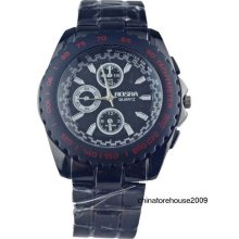 Black Luxury Men's Boys Gentleman Present Stainless Steel Quartz Wristwatch Rab9