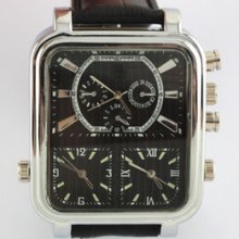 Black Punk Men's Wrist Watch 3 Dials Movements Quartz Sce-0257-black