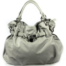 Blancho Bedding Angelia Grey Grey Double Handle Leatherette Satchel Hobo Handbag w/Shoulder Strap Angelia Grey Grey Double Handle Leatherette Satchel Hobo Handbag w/Shoulder Strap