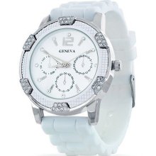 Bling Jewelry Womens CZ All White Dial Silicone Rubber Watch