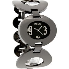 Bongo Quartz Ladies Black Xl Oval Link Bracelet Dress Watch BG2481 New