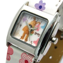 Boofle Cute Cuddly Dog Design Girls Ladies Watch Bf2002 Flowered Strap