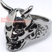 Boy's Men's Horned Devil Skull Silver Tone Stainless Steel Ring 316l Silver Tone