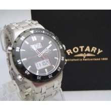 Bracelet Watch Rotary Gb03407/04 Mens Gents Digital World Timer