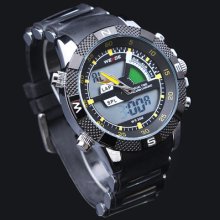 Brand Mens Boys Sport Style Yellow Hands Stainless Steel Case Wrist Watch Ff