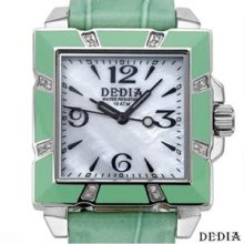 Brand New DEDIA Diamond Stainless Steel and Leather Watch - green