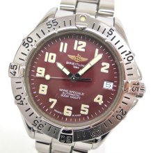 Breitling Colt Wristwatch SS Wine Red Silver Mens