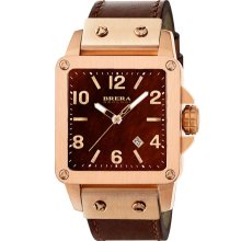 Brera 'Stella' Square Leather Strap Watch Dark Brown/ Rose Gold
