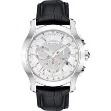 Bulova Accutron Men's Swiss Chrono Watch Stratford Black Leather Stap 63b138