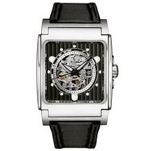 Bulova Men`s Square Dial Mechanical Watch With Black Leather Strap
