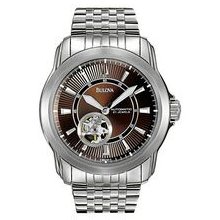 Bulova Men`s Stainless Steel Mechanical Watch With Brown Dial