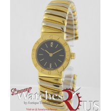 Bvlgari Tubogas Yellow Gold On 2 Tone Bracelet With Black Dial