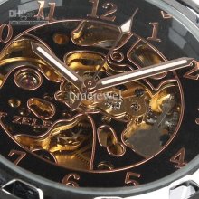 By Ems Black & Rose Golden Dial Automatic Leather Mechanical Wri