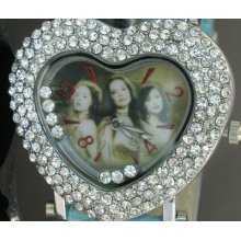 C002 Charmed Crystal Heart Artifical Leather Watch