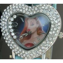 C005 Jessica Rabbit Crystal Heart Leather Watch