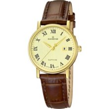 Candino Women's Quartz Watch With Gold Dial Analogue Display And Brown Leather Strap C4490/4