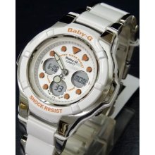 Casio Bga123-7a2 Baby-g Silver-tone And White Link Bracelet Ladies Watch