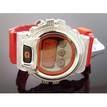 Casio G Shock 3.50Ct Full Case White diamonds Red Face & Band Watch