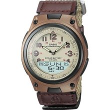 Casio Men's AW80V-5BV Brown Nylon Quartz Watch with Beige Dial ...