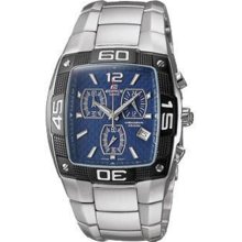 Casio Men's Edifice EF515D-2A Silver Stainless-Steel Quartz Watch with Blue Dial