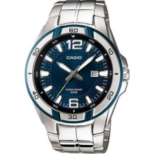 Casio Silver Stainless-steel Men's Watch Blue Dial Mtp1305d Mtp-1305d-3