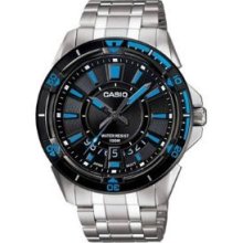Casio Watch Mtd-1066d-1avef Men's Black And Blue Bracelet Analogue Watch